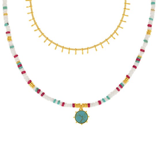 Agatha Paris - Double row necklace / multi coloured heshi beads and gold chain