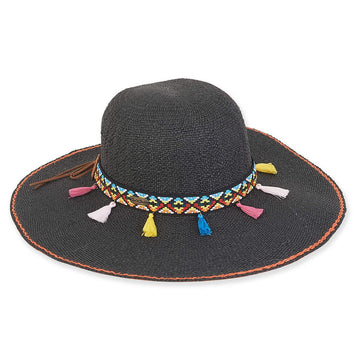 Sun 'n' Sand - Wide Brim Hat - Multi Colour Tassel / Black