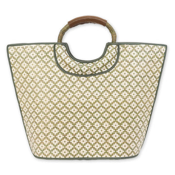Sun 'n' Sand - Natural Straw Diamond Design Bag - Olive