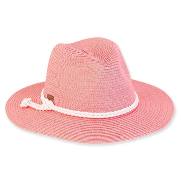 Sun 'n' Sand - Safari Hat - Faux Suede Braided Trim - Pink