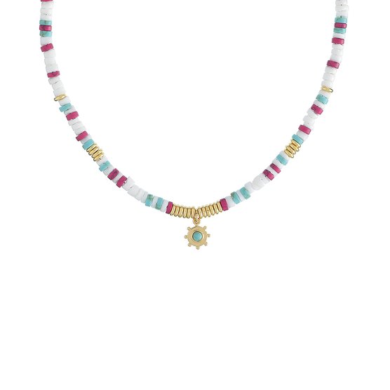 Agatha Paris - Short necklace / multi coloured beads and gold motif