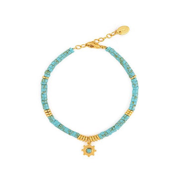 Agatha Paris - Heishi stone bracelet with gold sun medal - Turq