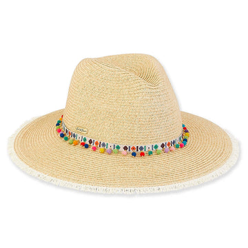 Sun 'n' Sand - Safari Hat - Pom Pom Trim - Natural / White
