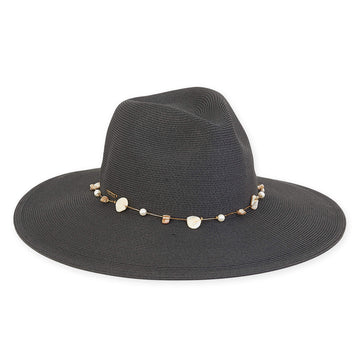 Sun 'n' Sand - Shell Trim Wide Brim Hat - Black