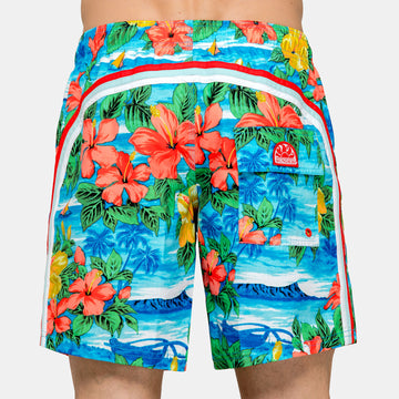 SUNDEK - Elasticated Mid Length Swim Shorts - Hawaiian Print