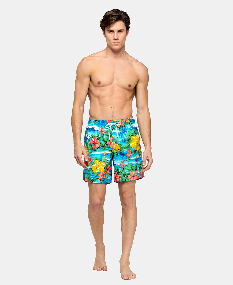 SUNDEK - Elasticated Mid Length Swim Shorts - Hawaiian Print