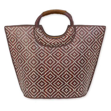 Sun 'n' Sand - Natural Straw Diamond Design Bag - Brown