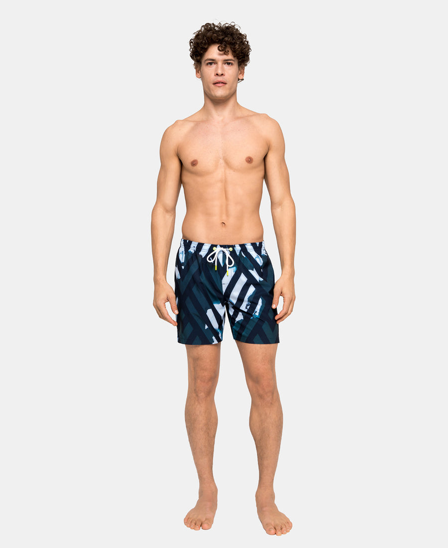 SUNDEK - Elasticated Mid Length Swim Shorts - Geo Print