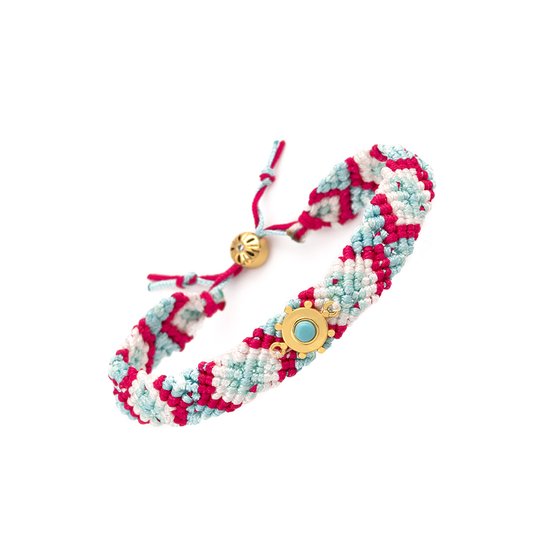 Agatha Paris - Brazilian beaded bracelet with gold sun motif -Fuchsia/White/Turq