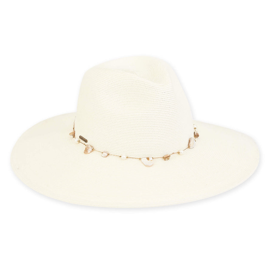 Sun 'n' Sand - Shell Trim Wide Brim Hat - Ivory