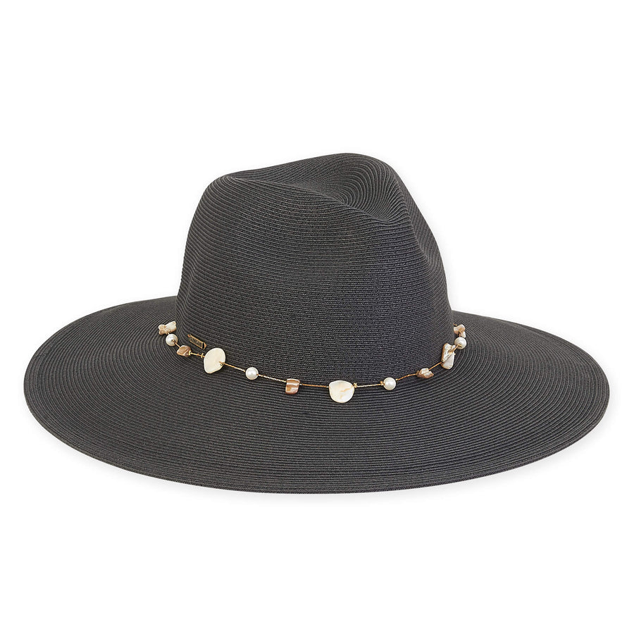 Sun 'n' Sand - Shell Trim Wide Brim Hat - Black