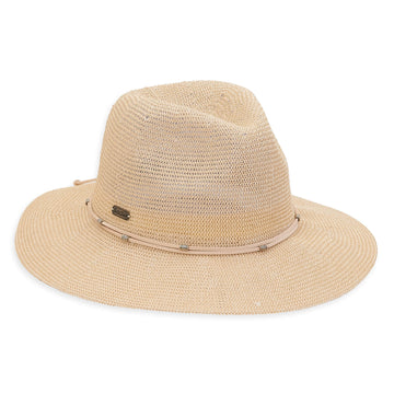 Sun 'n' Sand - Pinched Wide Brim Safari - Faux Suede Trim - Natural