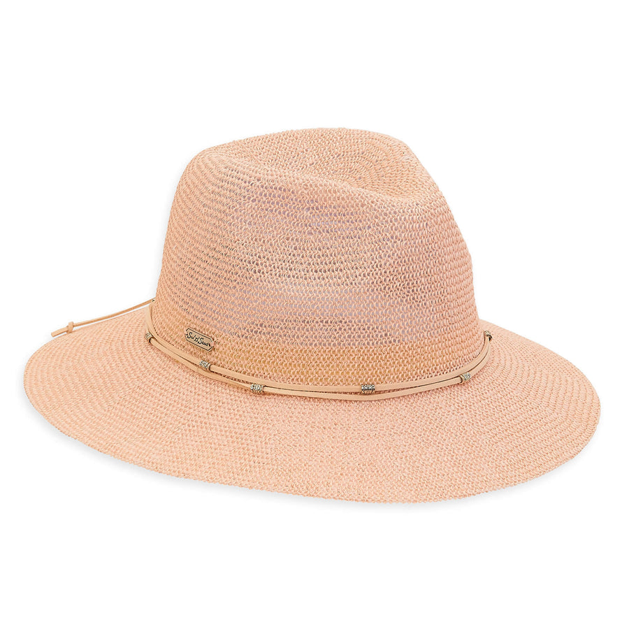 Sun 'n' Sand - Pinched Wide Brim Safari - Faux Suede Trim - Blush